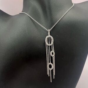 Sterling Silver CZ Fringe Pendant Necklace | Layered Drop Statement Jewelry